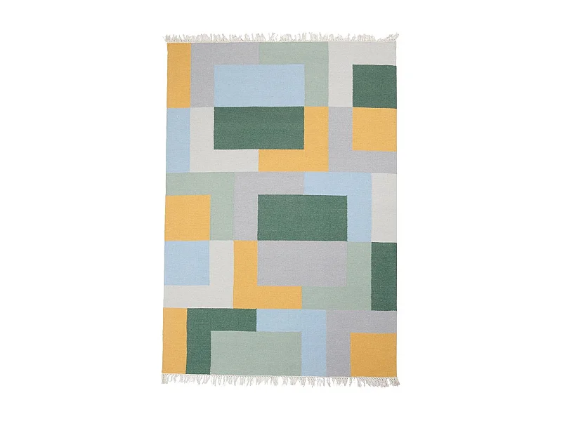 Tapis kilim 160x230 rectangle fait main en laine jaune et vert
