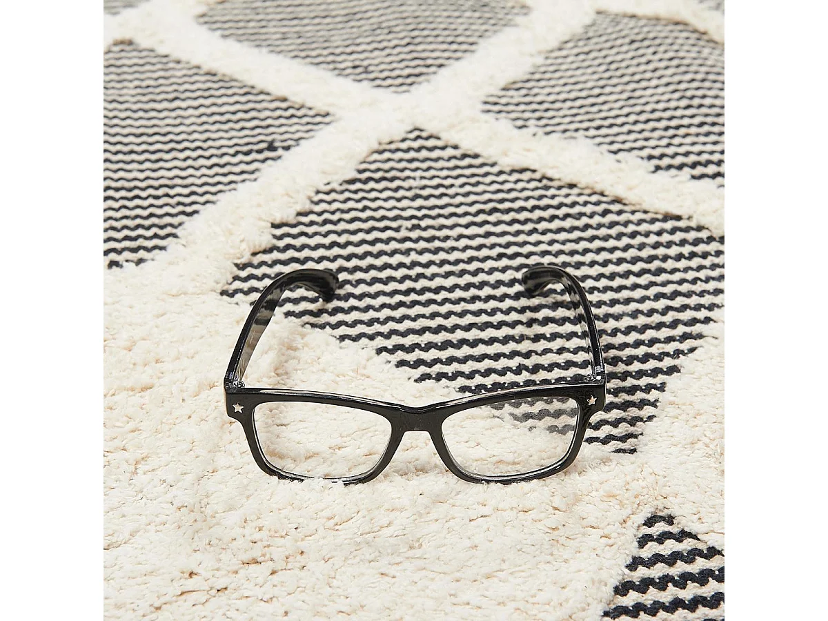 Tappeto per sala da pranzo 160x230 fatto a mano in cotone grigio e panna fantasia tinta unita