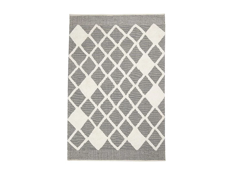 tapis salle à manger 160x230 fait main en coton gris et crème motif faux uni