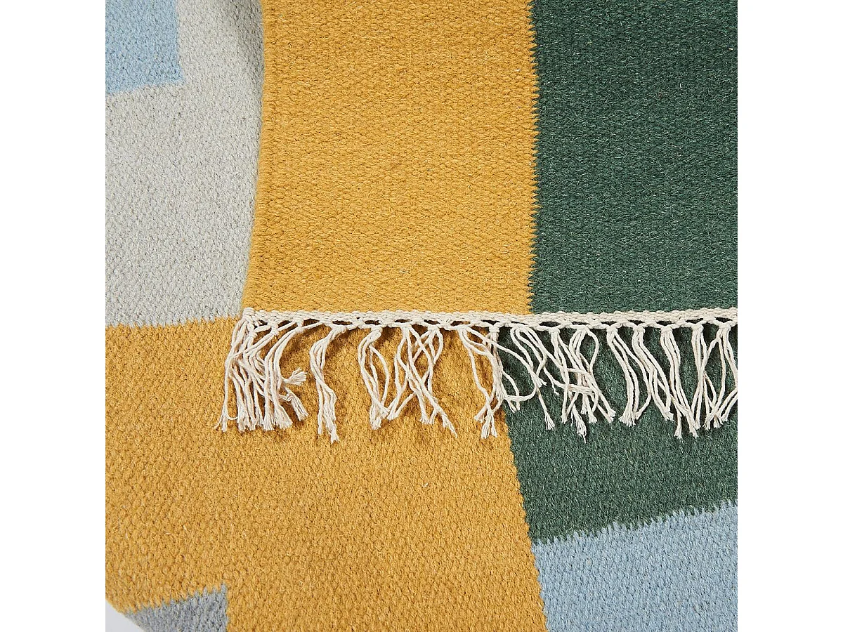 Tapis kilim 120x170 rectangle fait main en laine jaune et vert