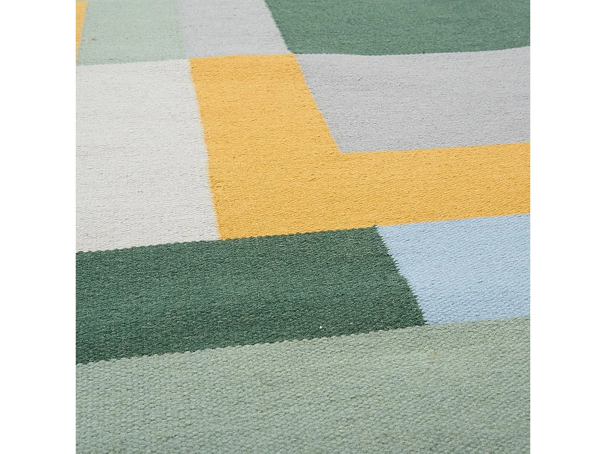 Tapis kilim 120x170 rectangle fait main en laine jaune et vert