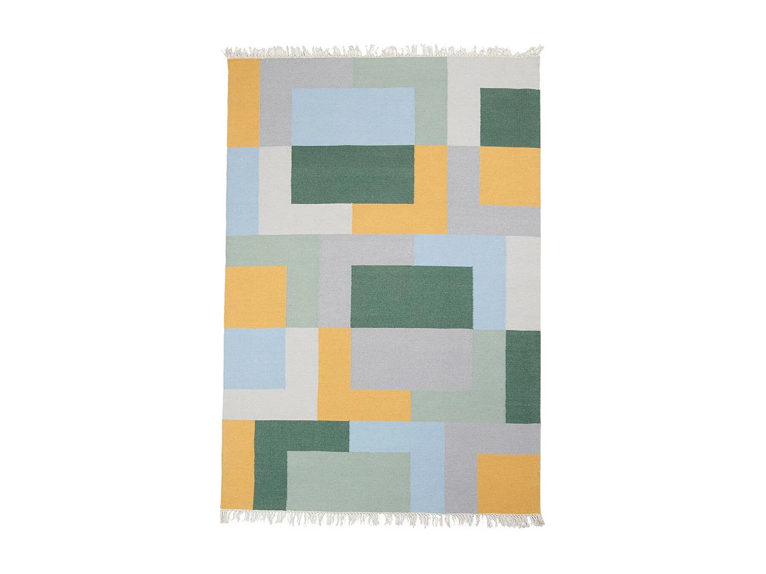 Tapis kilim 120x170 rectangle fait main en laine jaune et vert