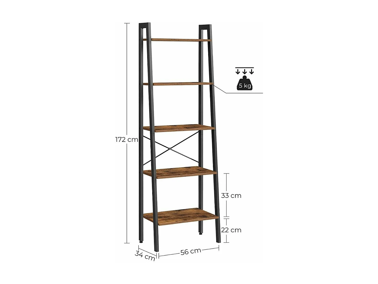 Scaffale 5 Livelli Stile Industriale - H172 cm