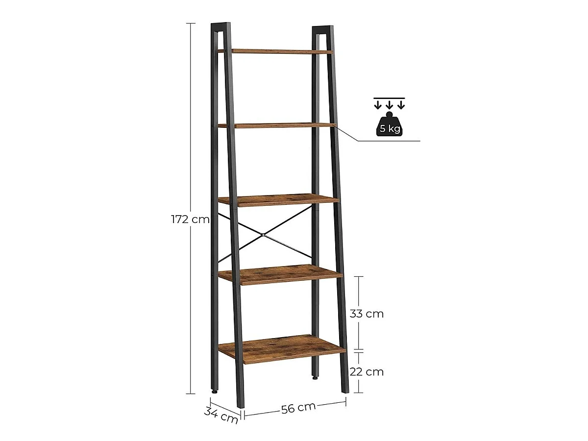 Etagère 5 Niveaux Style Industriel - H172 cm