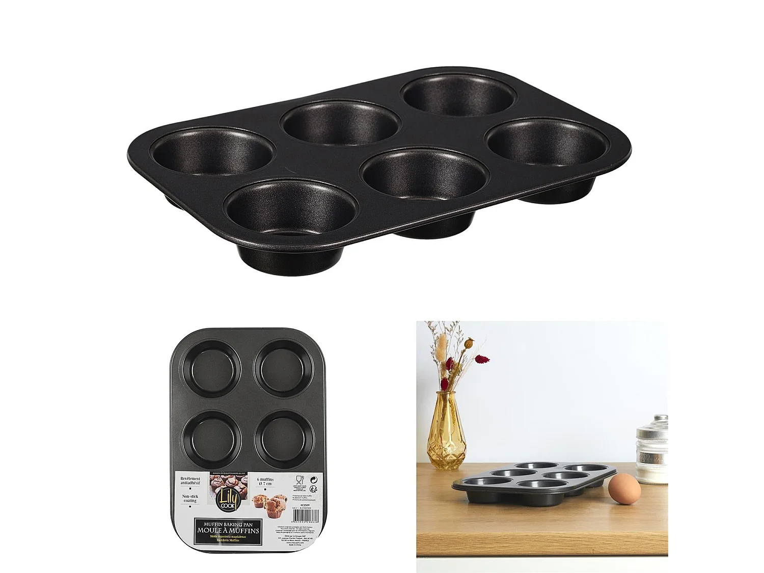 Moule 6 Muffins "Carbon Steel" 27cm Gris