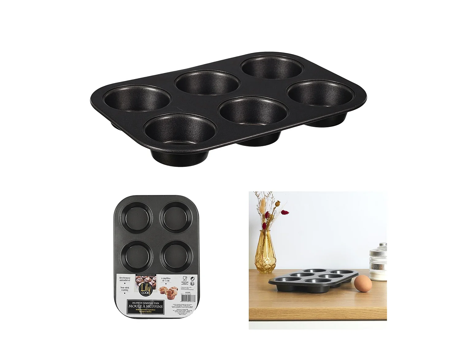 Moule 6 Muffins "Carbon Steel" 27cm Gris