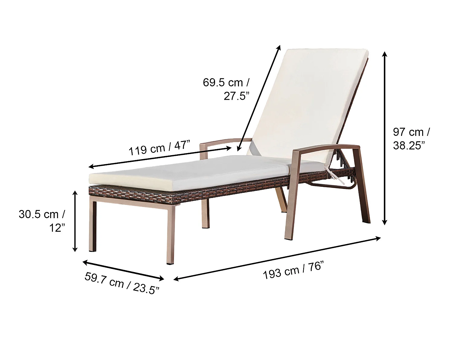 Teamson Home Ligstoel Tuin - Set van 2 - Tuinmeubelen - Met Kussens - Hoogte Verstelbaar en Opvouwbaar - Rotan - Bruin/Creme
