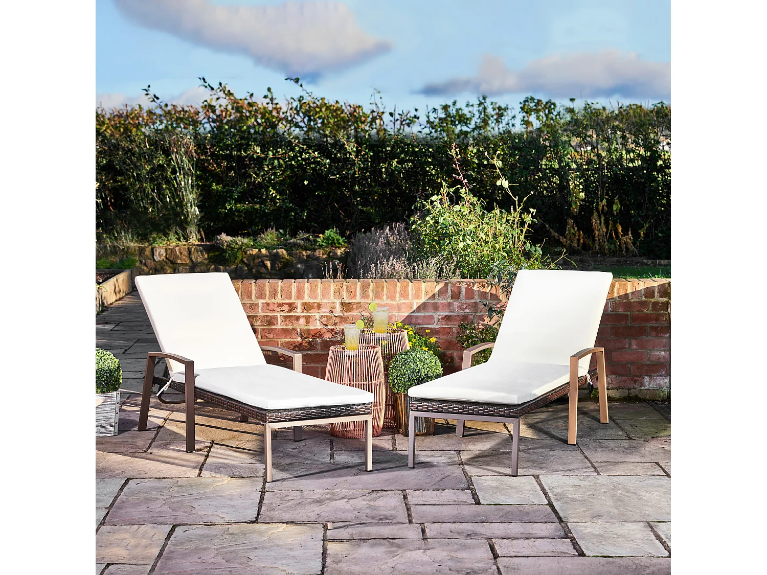 Chaises longues de jardin- lot de 2 matelas 6 positions effet rotin brun foncé