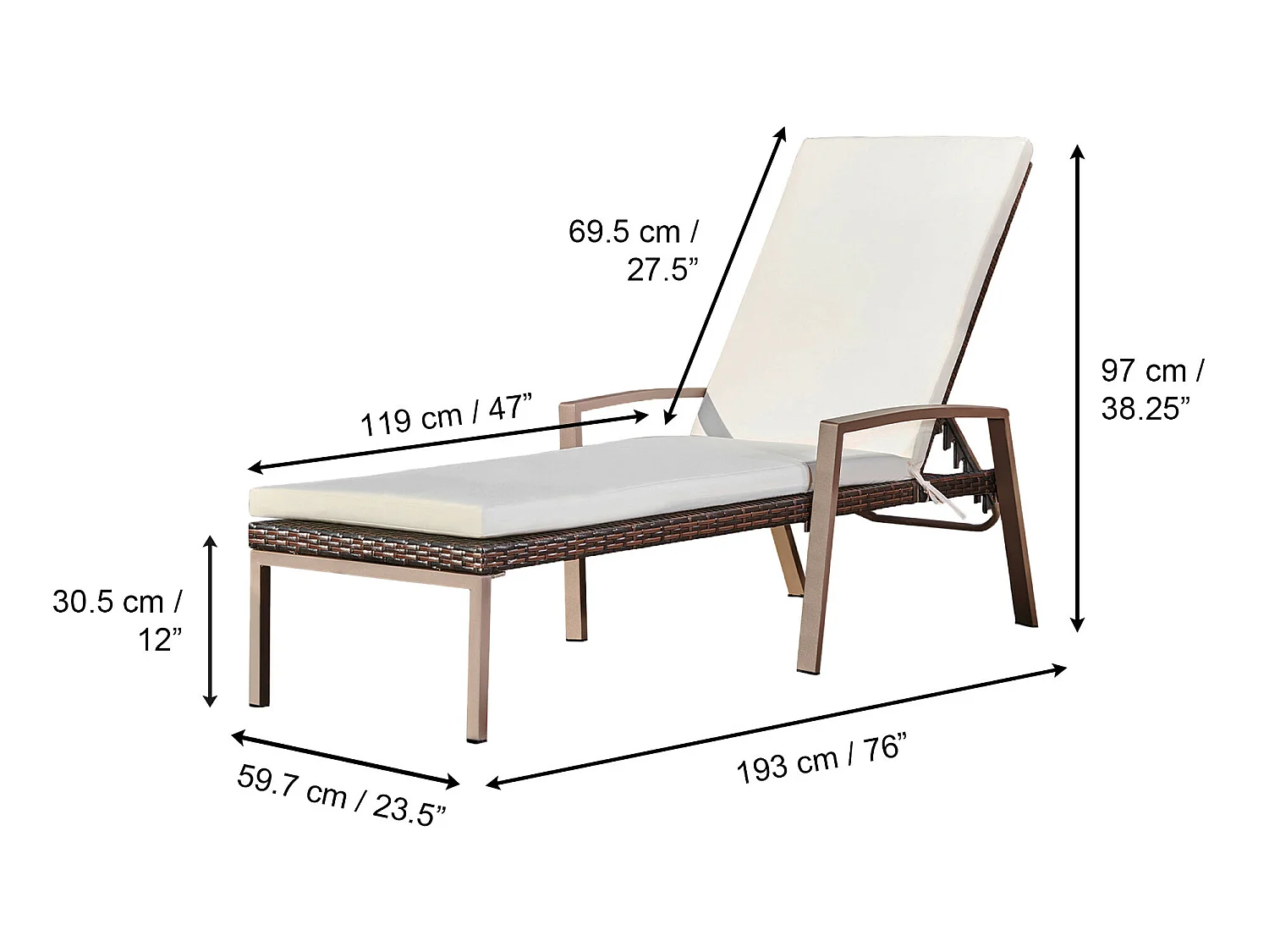Chaises longues de jardin- lot de 2 matelas 6 positions effet rotin brun foncé