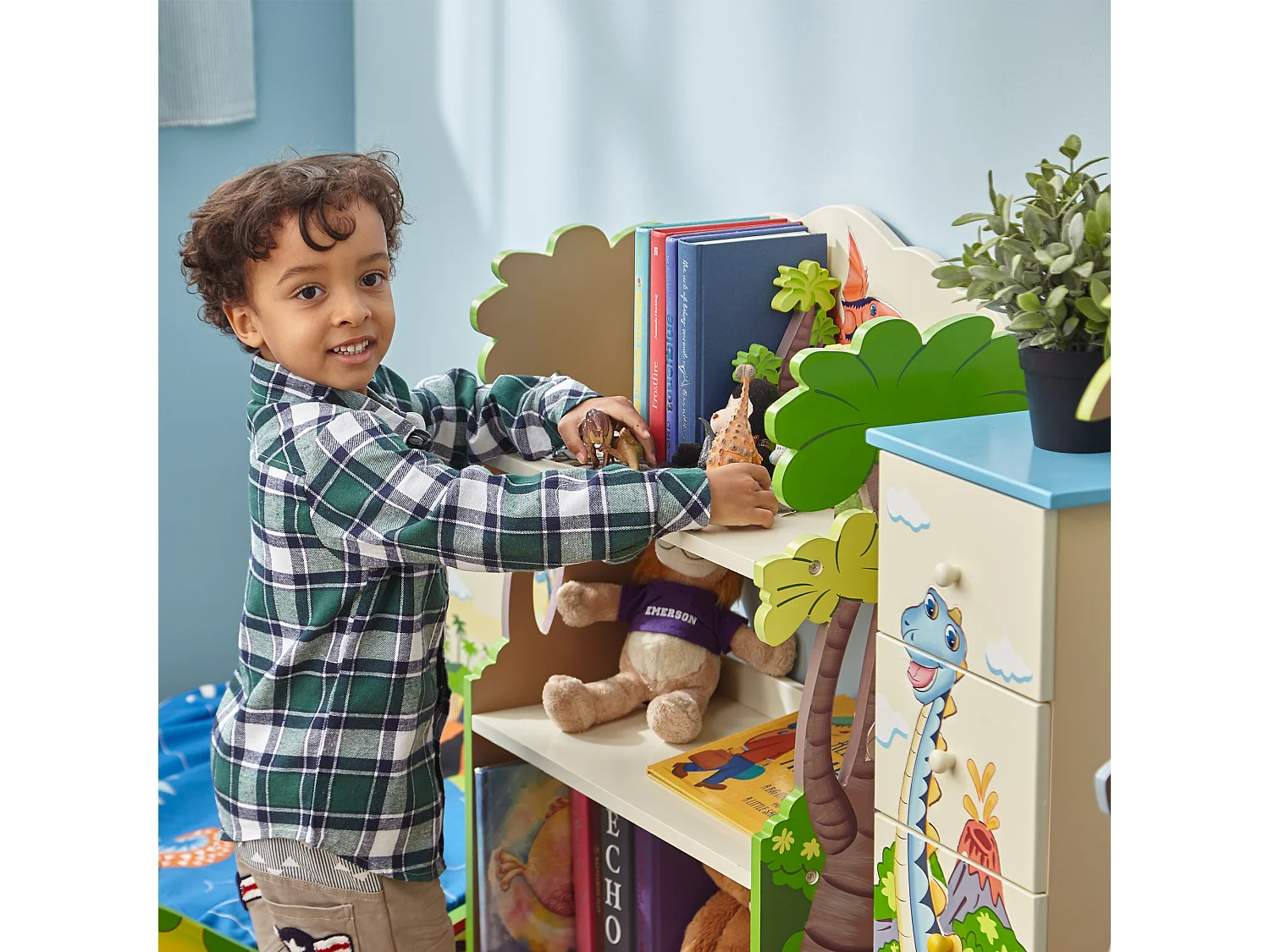 Meuble bibliothèque en bois enfant mixte rangement dinosaure livre jouet Fantasy Fields