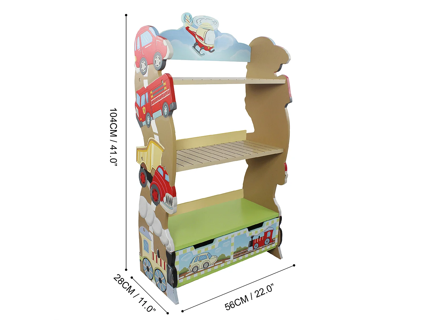 Fantasy Fields Kinderbücherregal Transportation Holz-Bücherregal W-10040A