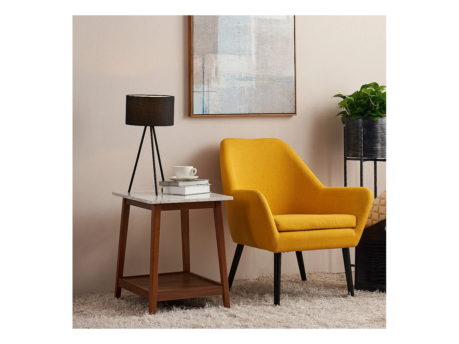 Teamson Home Kingston Zijtafel - Nep Marmeren/Donker Bruin - 20 x 18 x 22 (Inch)