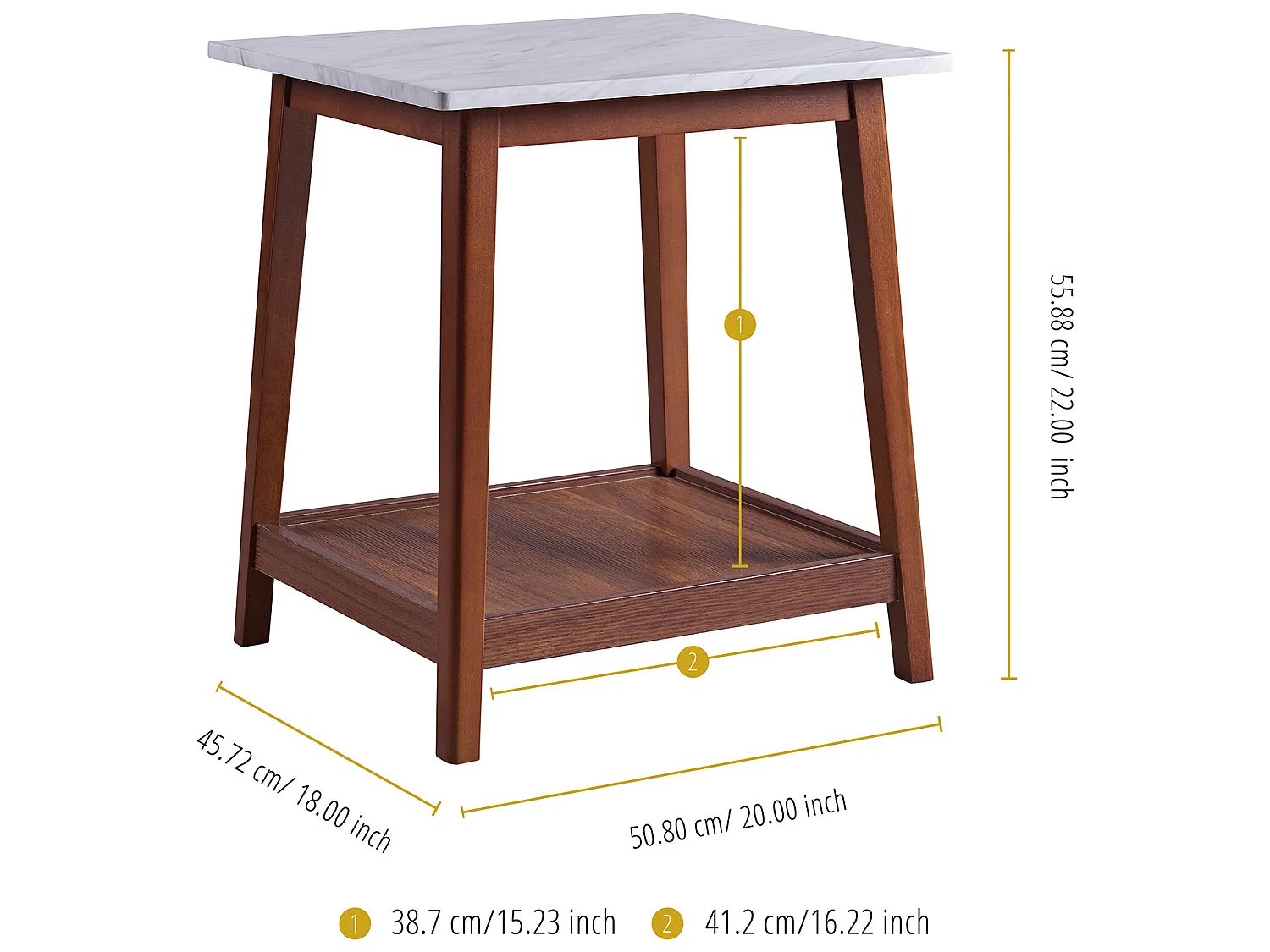 Teamson Home Kingston Zijtafel - Nep Marmeren/Donker Bruin - 20 x 18 x 22 (Inch)