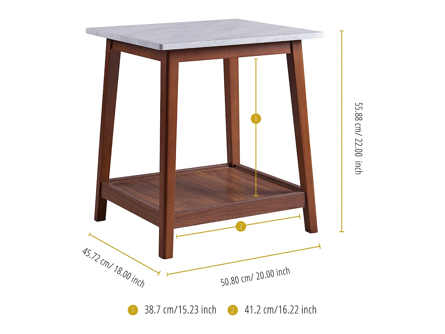 Teamson Home Kingston Zijtafel - Nep Marmeren/Donker Bruin - 20 x 18 x 22 (Inch)