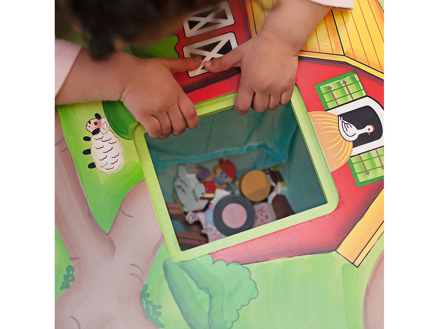 Teamson Kids Houten Tafel Voor Kinder - Kinderslaapkamer Accessoires - Blije Boerderij Ontwerp - Omvat Beeldjes