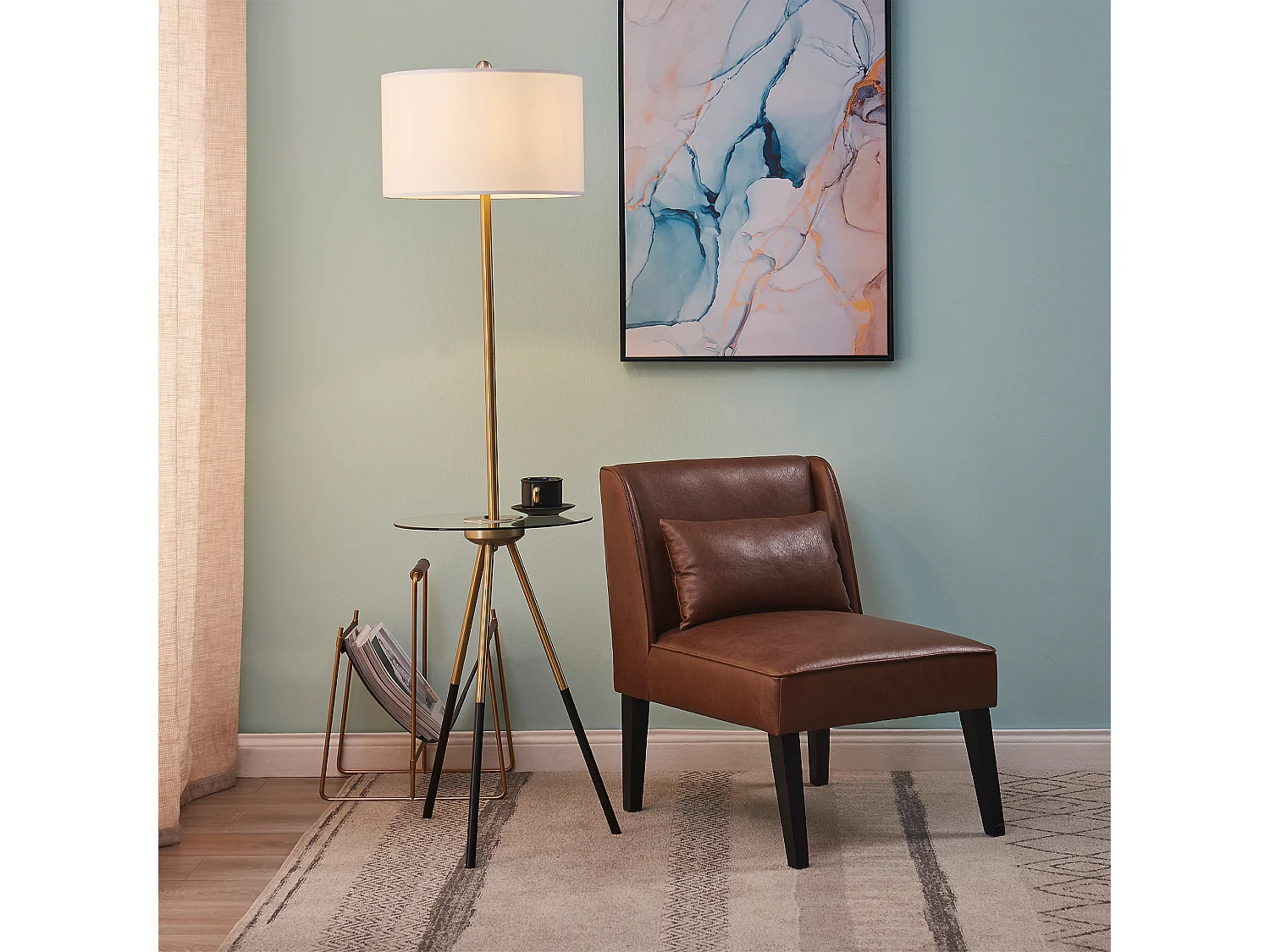 Fauteuil chaise de repos lecture Relaxation en faux cuir brun avec coussins