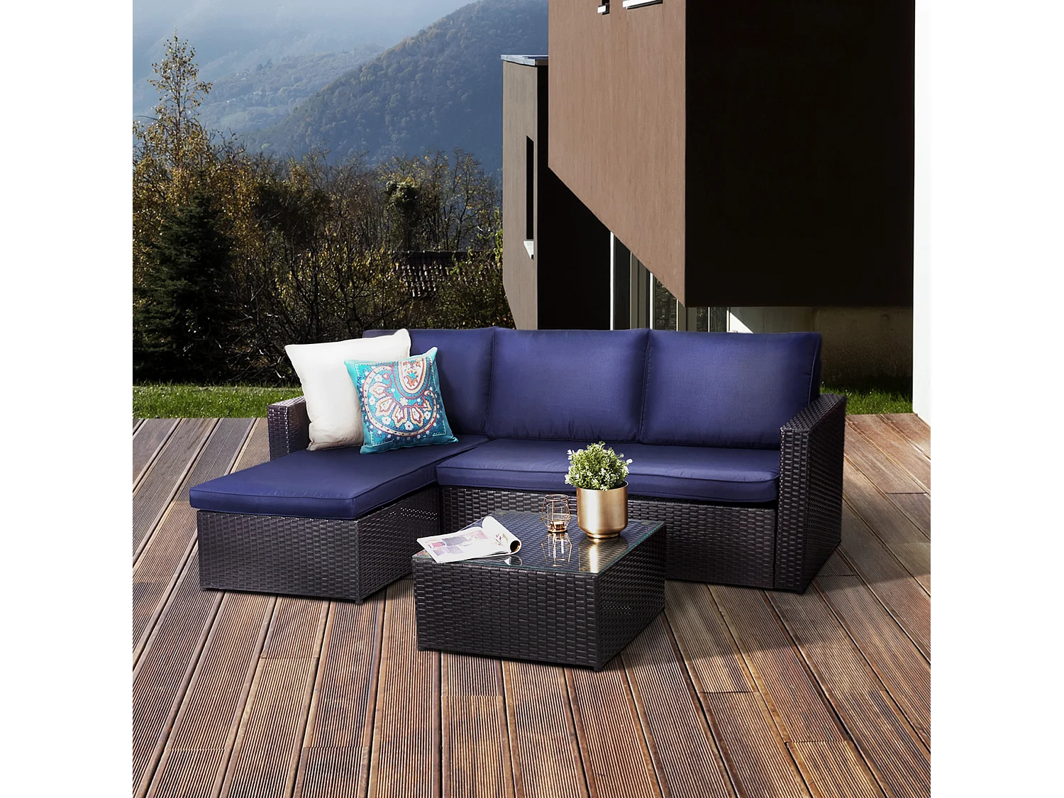 Salon de jardin extérieur 3 pièces 1 table basse 1 canapé 1 fauteuil