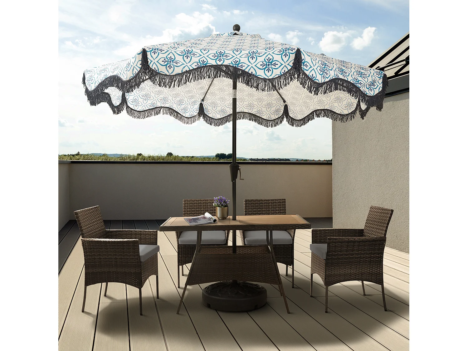 Teamson Home 5-Delig Tuinset - Tuinmeubelen - Eethoeken - Tafel en 4 Stoelen - Bruin/Crème