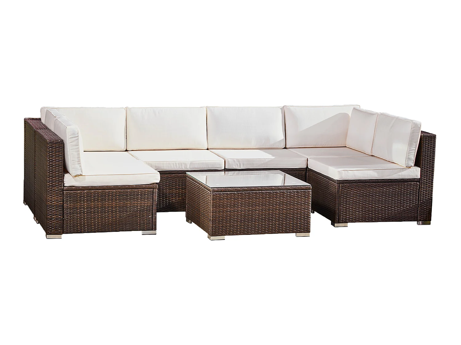 Salon de jardin- 7 pièces effet rotin canapé avec table basse coussins amovibles