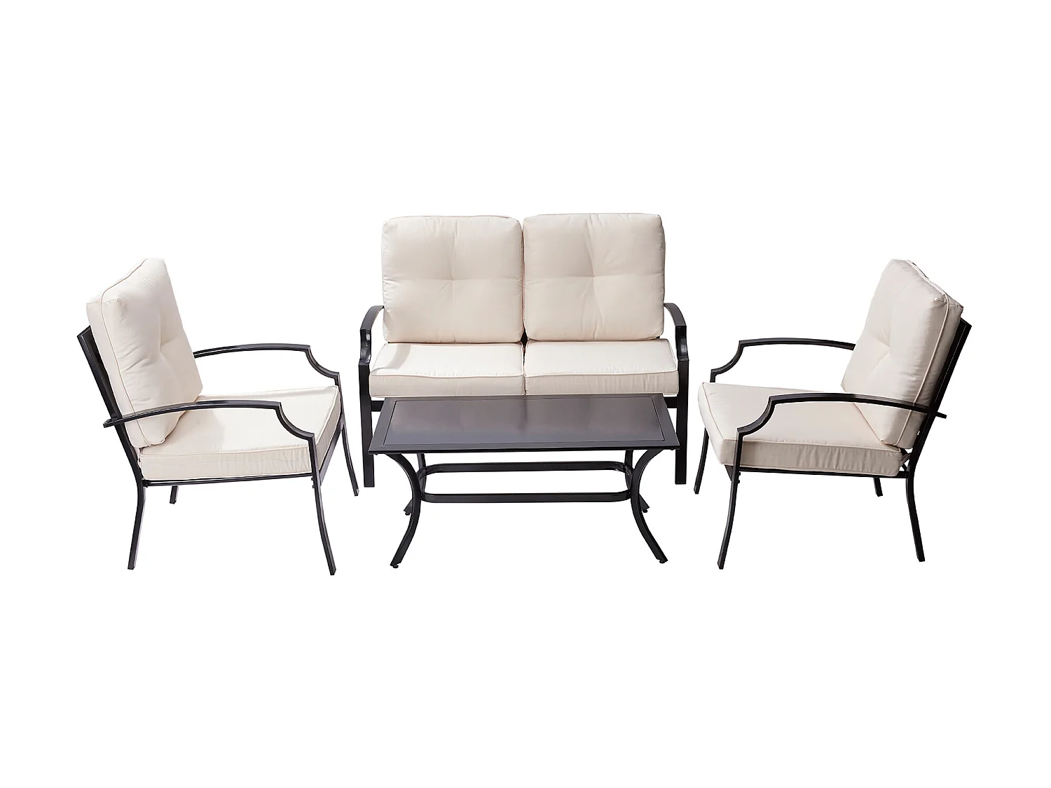 Teamson Home 4-Delig Tuinset - Tuinmeubelen - 3 Stoelen en Tafel - Metaal - Zwart/Biege