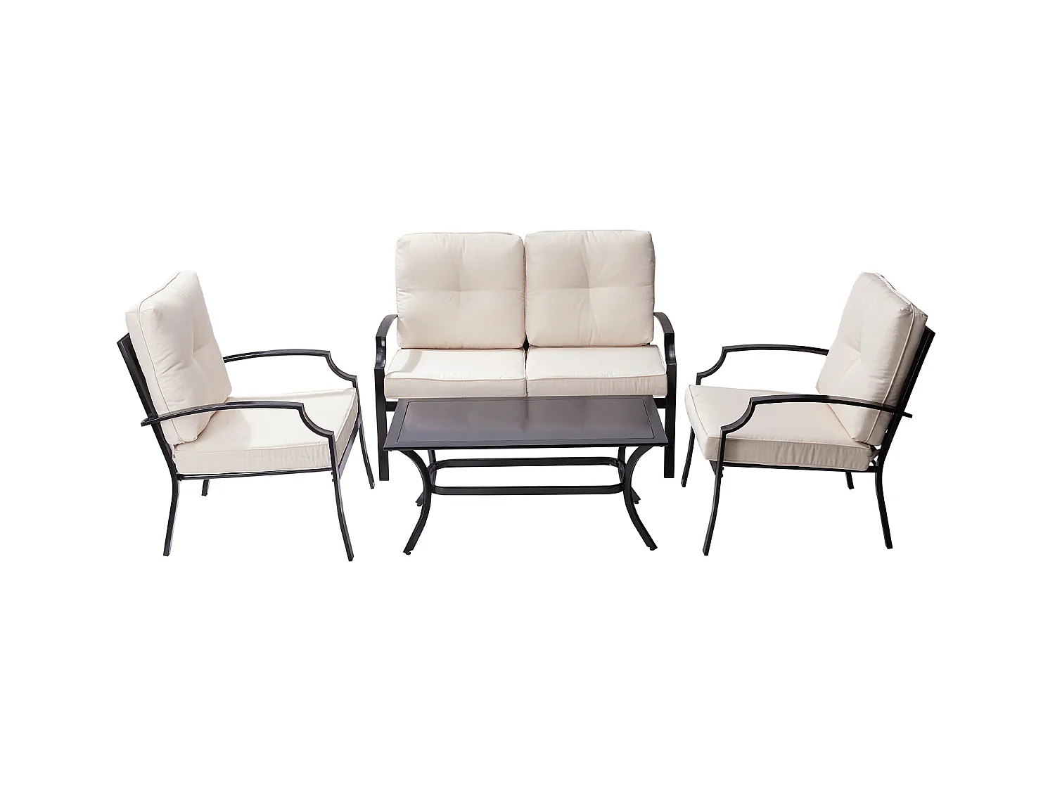 Teamson Home 4-Delig Tuinset - Tuinmeubelen - 3 Stoelen en Tafel - Metaal - Zwart/Biege