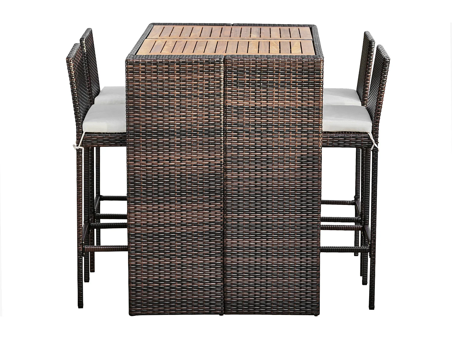 Teamson Home 5-Delig Tuinset - Tuinmeubelen - Hoge Bar Eethoeken Tafel en 4 Stoelen - Rotan - Bruin