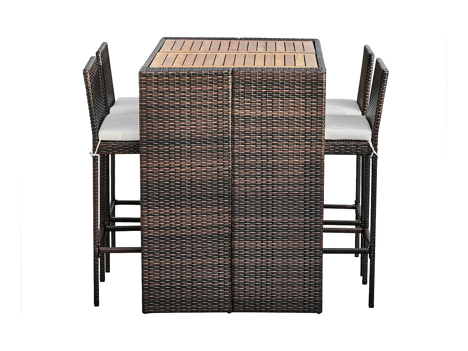 Teamson Home 5-Delig Tuinset - Tuinmeubelen - Hoge Bar Eethoeken Tafel en 4 Stoelen - Rotan - Bruin
