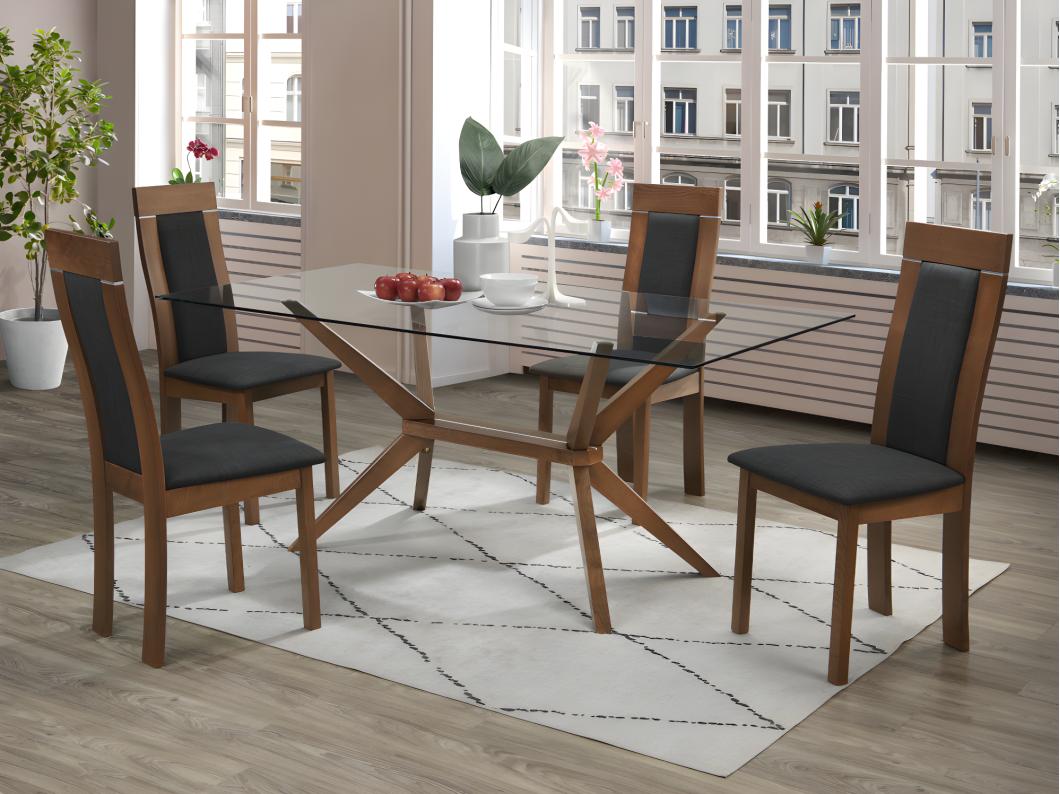 Lot de 2 chaises BELINDA - Hêtre et tissu - Coloris : Noyer et anthracite