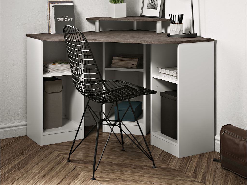 Eckschreibtisch mit Regalen FIDUCIA - Weiß/Beton kaufen