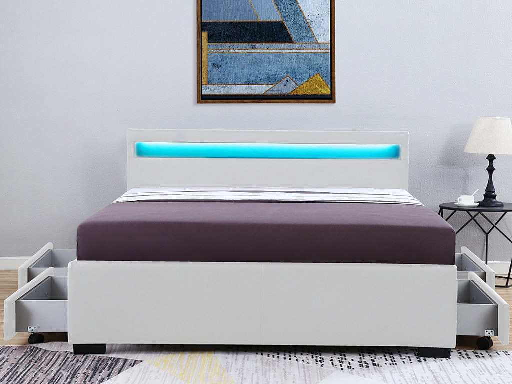 led bett mit bettkasten alois 140 x 190 cm weiss kaufen