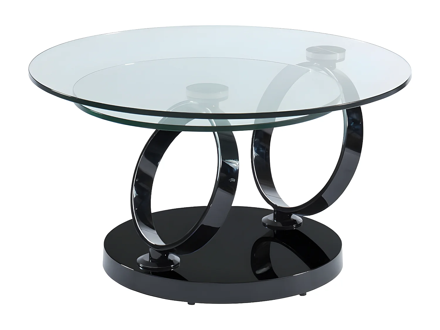 Table basse avec plateaux pivotants JOLINE - Verre trempé transparent et pied chromé noir de Maison Céphy