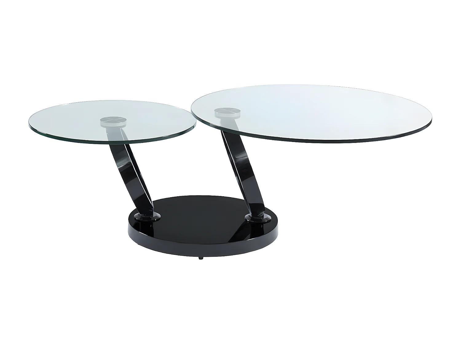 Table basse avec plateaux pivotants JOLINE - Verre trempé transparent et pied chromé noir de Maison Céphy