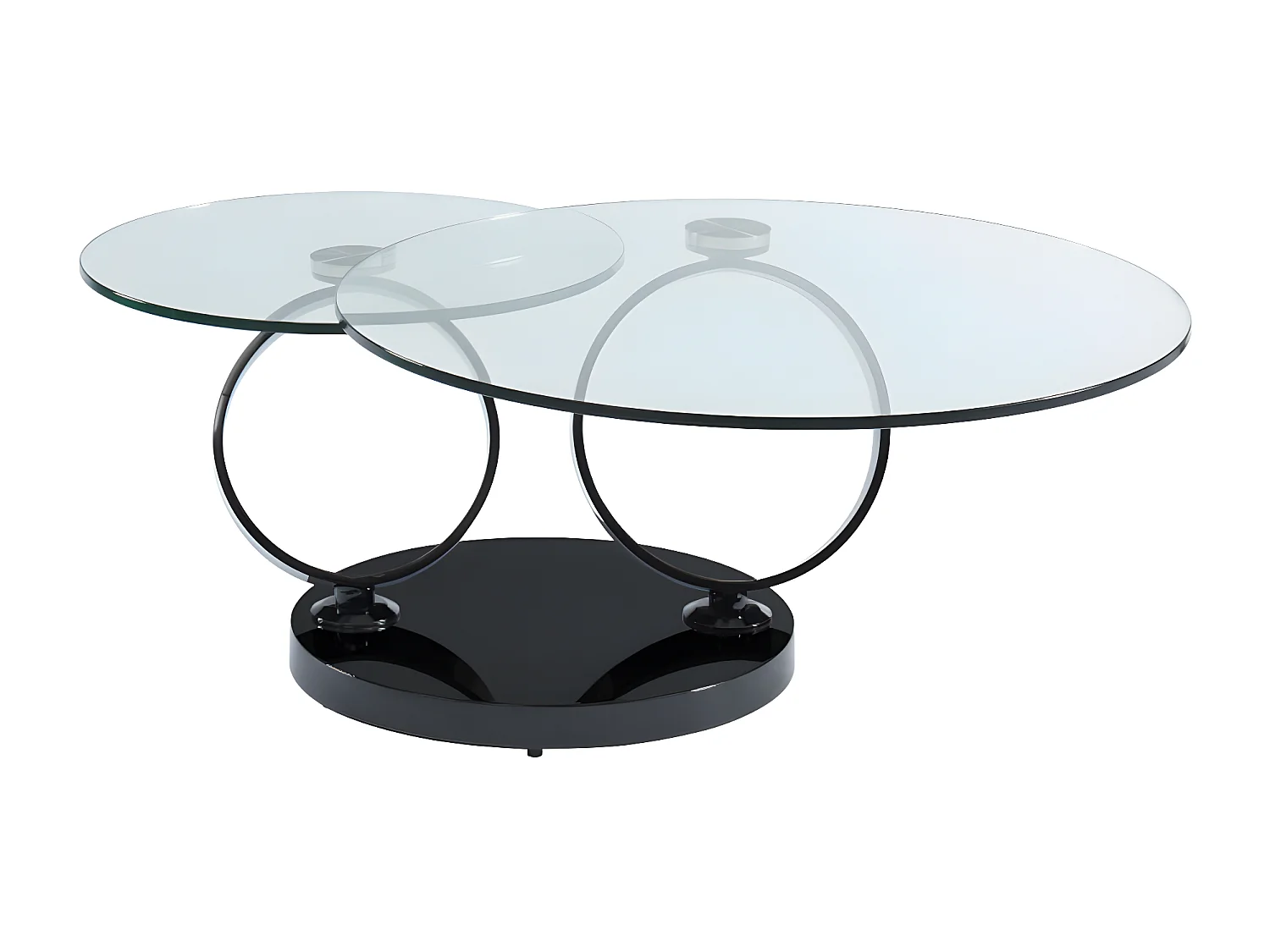 Table basse avec plateaux pivotants JOLINE - Verre trempé transparent et pied chromé noir de Maison Céphy