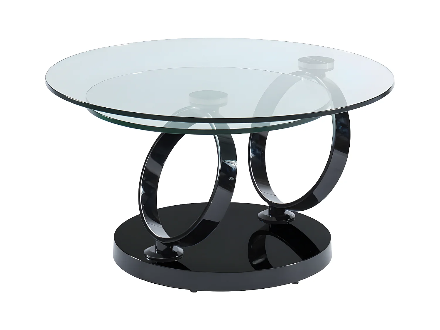 Mesa de centro con tableros pivotantes JOLINE - Cristal templado y pie cromado negro