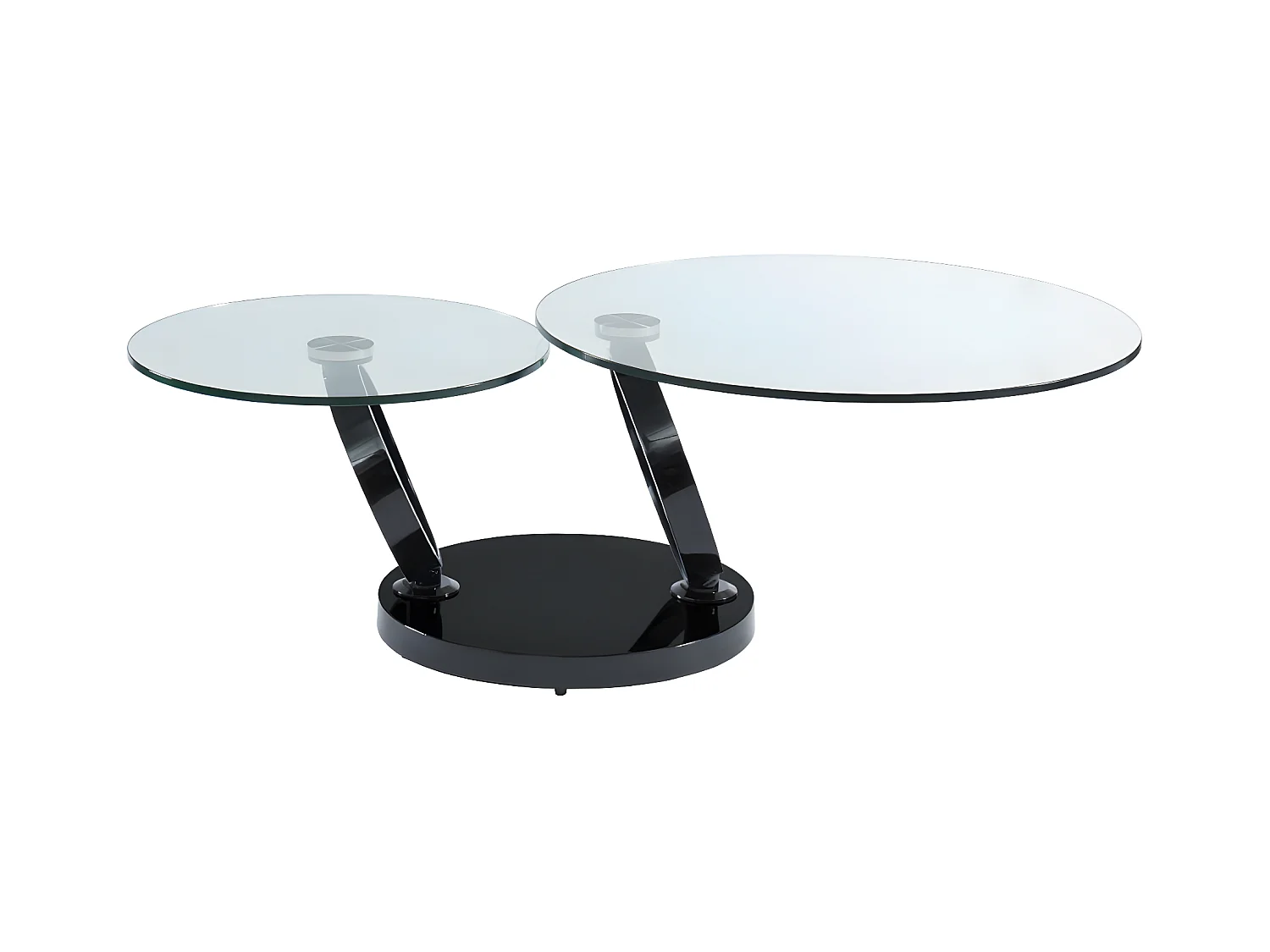 Mesa de centro con tableros pivotantes JOLINE - Cristal templado y pie cromado negro