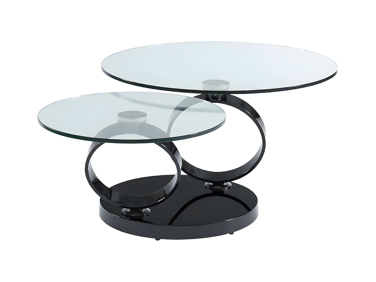 Mesa de centro con tableros pivotantes JOLINE - Cristal templado y pie cromado negro