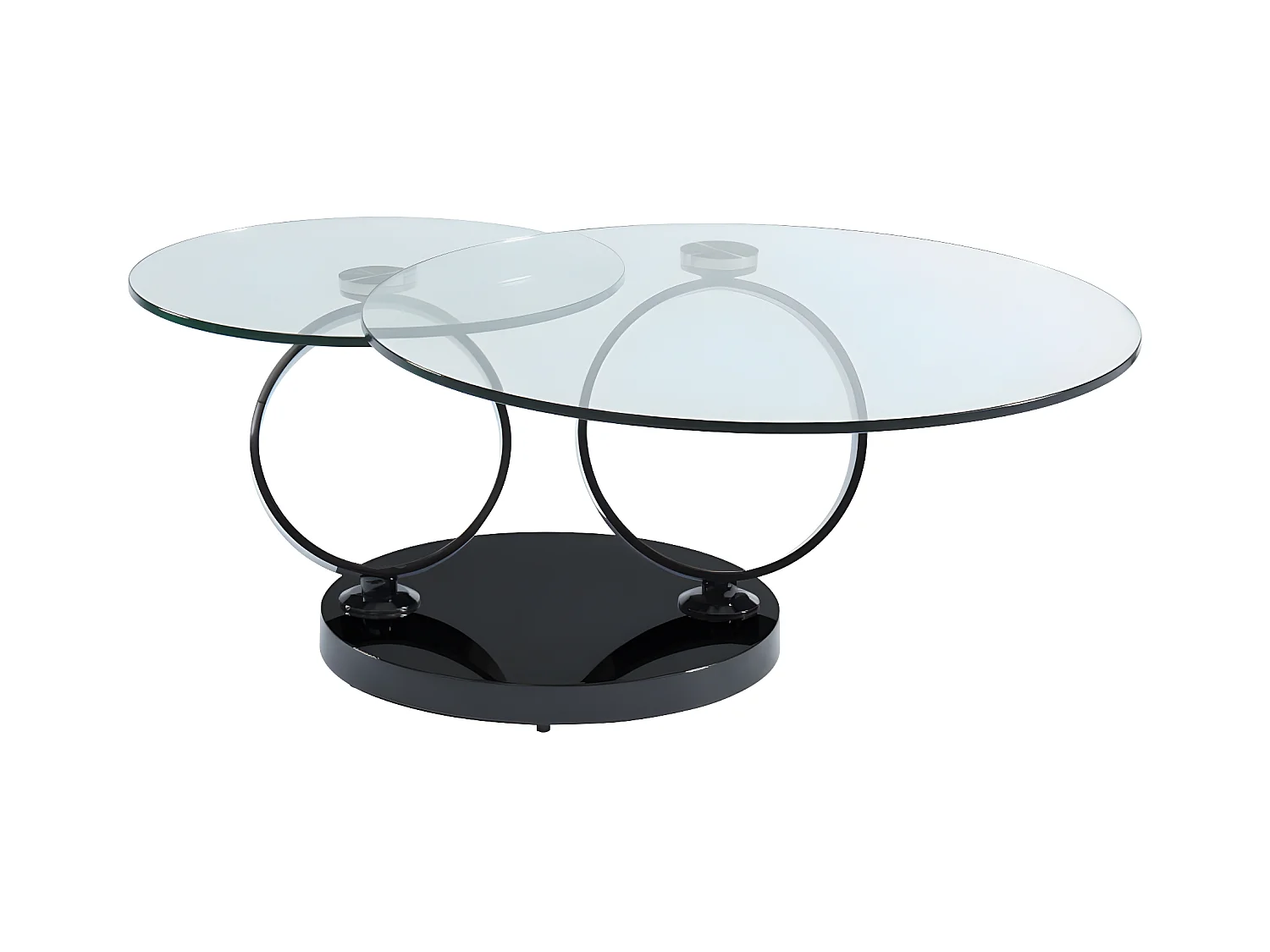 Mesa de centro con tableros pivotantes JOLINE - Cristal templado y pie cromado negro