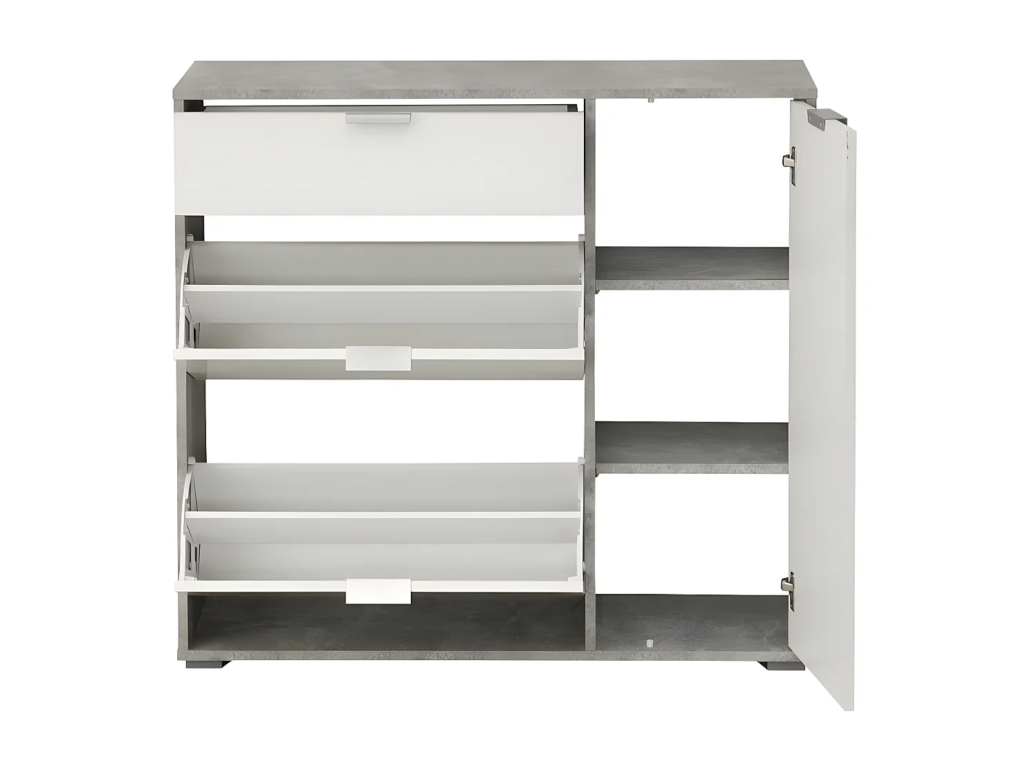 Schoenenkast ARIETTA - 2 vlakken, 1 deur en 1 lade - Kleur: wit & beton