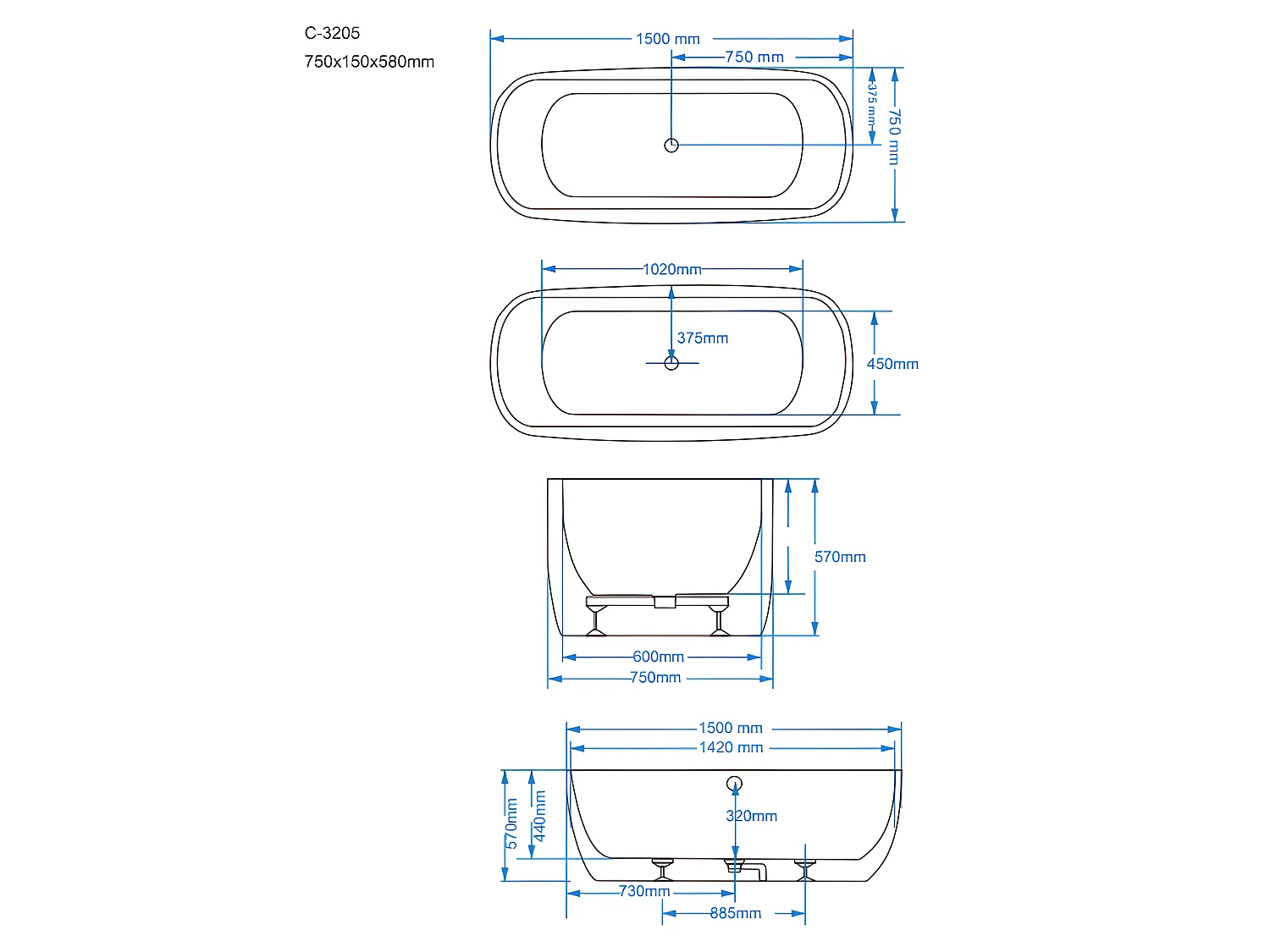 Banheira de hidromassagem com LEDs SIRGAO - 1 pessoa - 155L - 75x150 cm - Preta