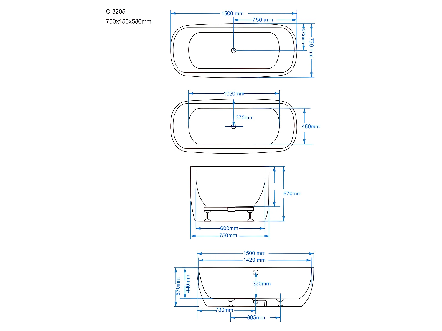 LED-Whirlpool Badewanne - 1 Person - 155 L - Schwarz - SIRGAO