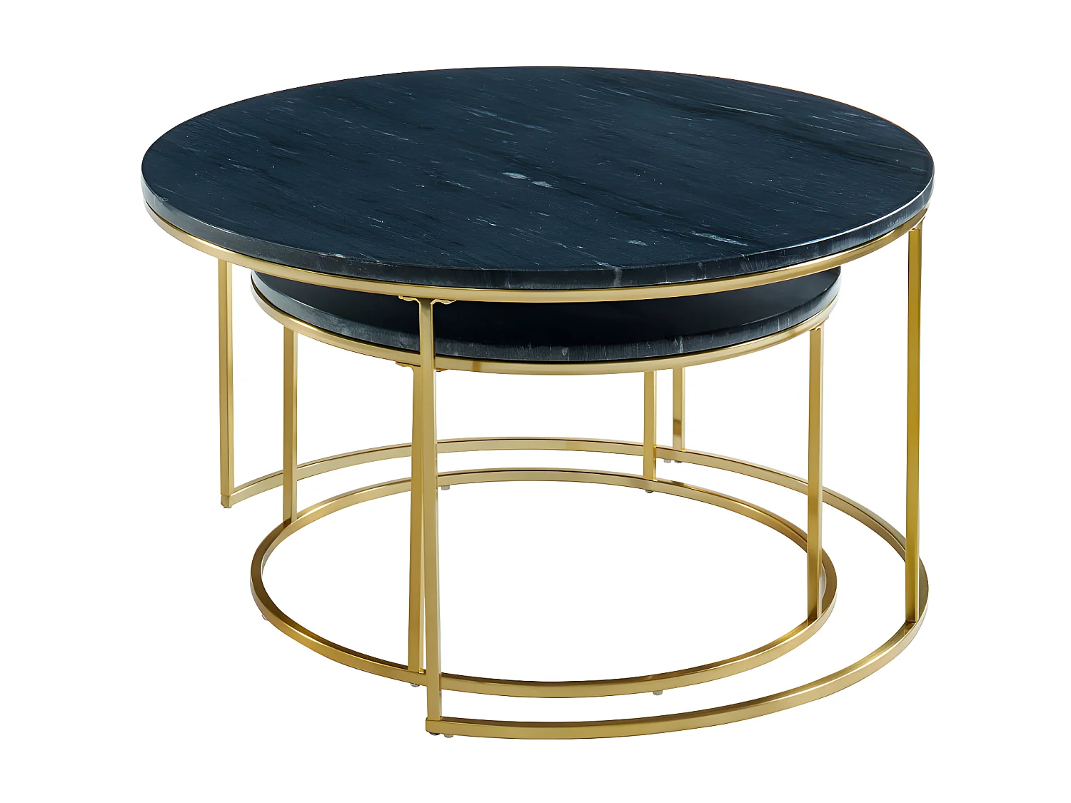 Tables basses gigognes ANGELA de Pascal MORABITO - Marbre noir et métal doré