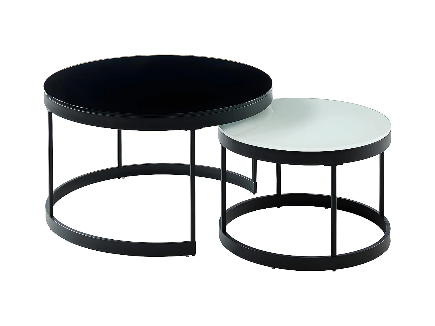Mesas de centro apilables BILLIE - Cristal templado y metal - Negro y blanco