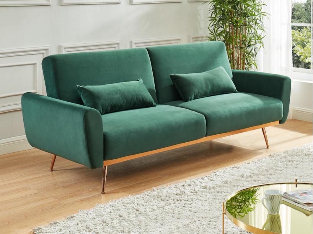 Sofá cama de 3 plazas de terciopelo LAUNEI - Verde pino