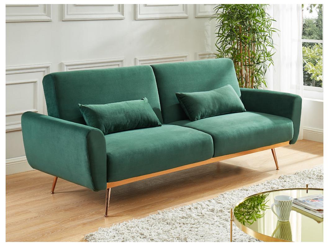 Sofá cama de 3 plazas de terciopelo LAUNEI - Verde pino