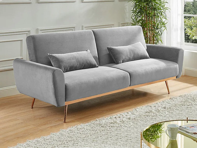 Schlafsofa Klappsofa 3-Sitzer - Samt - Hellgrau - LAUNEI