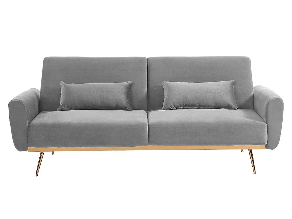 Uitklapbare driezitsbank in fluweel LAUNEI - Lichtgrijs