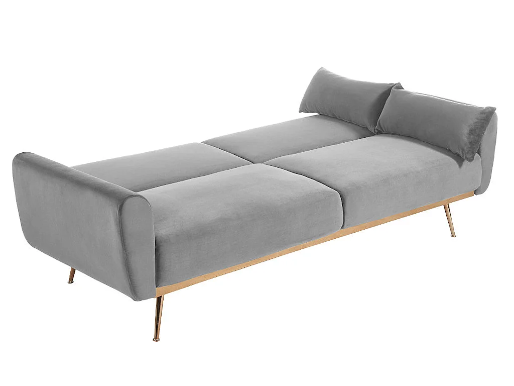 Uitklapbare driezitsbank in fluweel LAUNEI - Lichtgrijs