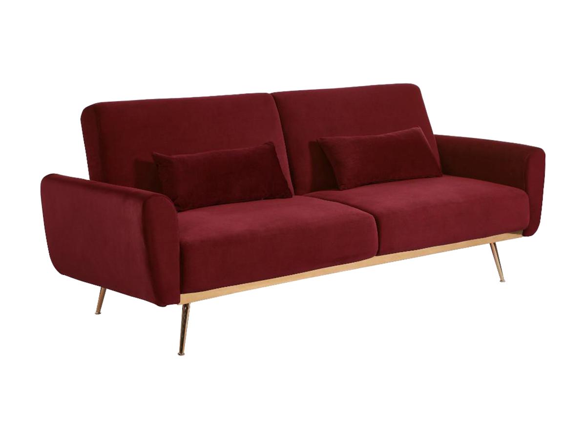 Schlafsofa Klappsofa 3-Sitzer - Samt - Bordeauxrot - LAUNEI günstig online kaufen