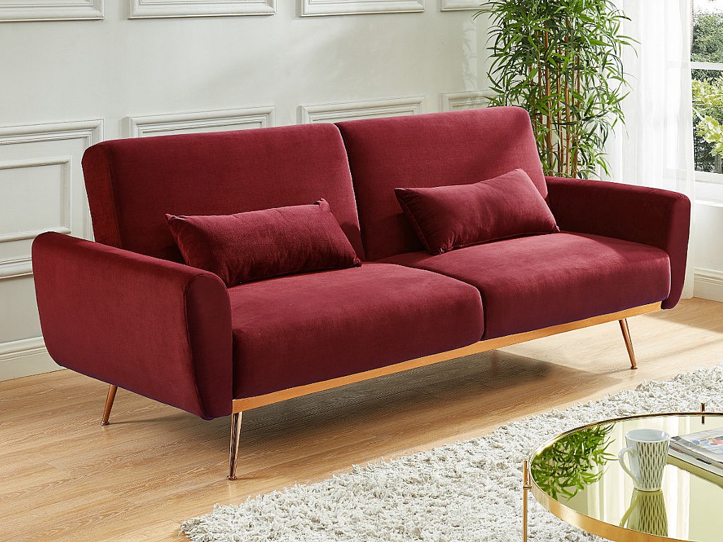 Schlafsofa Klappsofa 3-Sitzer - Samt - Bordeauxrot - LAUNEI günstig online kaufen