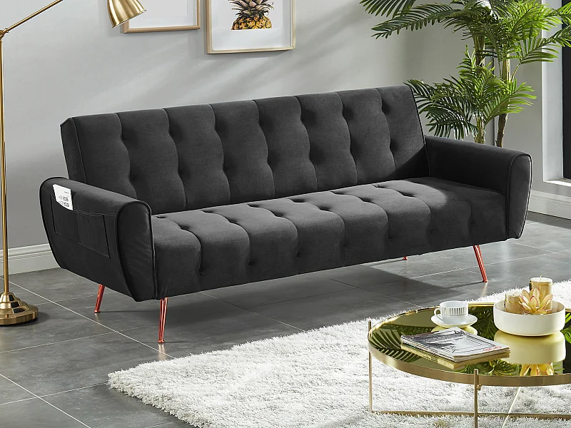 Canapé 3 places convertible clic-clac en velours POLANI - Anthracite